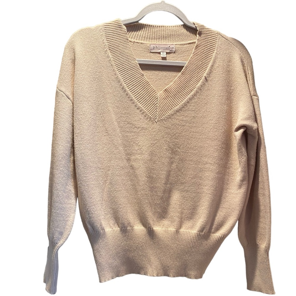 Philosophy V Neck Sweater Beige Tan Cream Size XS